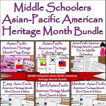 Preview of Middle Asian-Pacific American Heritage Bundle:Lesson Plan,Bingo,Puzzles,Coloring