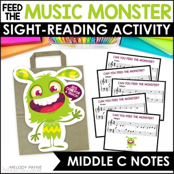 Preview of Middle C Position Game - Feed the Music Monster Sight-Reading and Ear Training