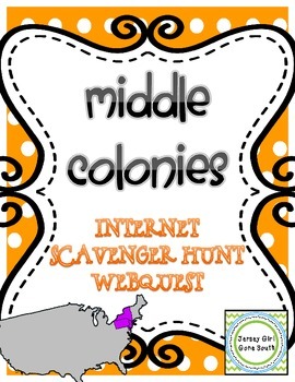 Preview of Middle Colonies Colonial America Internet Scavenger Hunt WebQuest