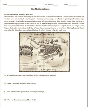 Middle Colonies Reading and Question Activities by HowsonHistory