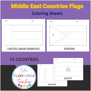 Preview of Middle East Countries Flags , 15 Coloring Sheet , Geography learning