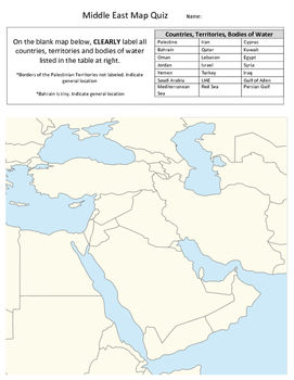 middle east map bodies of water