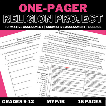 Preview of Middle East Religion One-Pager Project with Guided Research and Rubrics (IB/MYP)