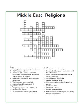 Middle East Religions Crossword by Melissa Ryan TpT