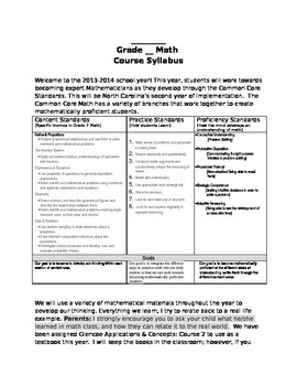 Preview of Middle Grades Math Syllabus- Common Core