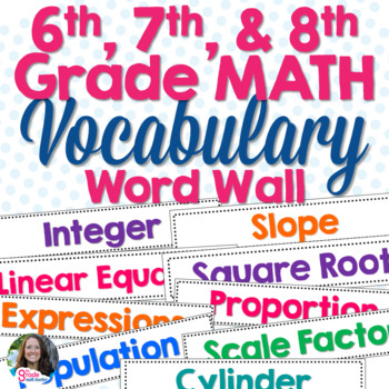 Preview of Middle Grades Math Vocabulary Word Wall BUNDLE 6th 7th and 8th Grade BTS
