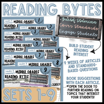 Preview of Reading Bytes (Sets 1-9) | Informational Comprehension Passages | Middle School