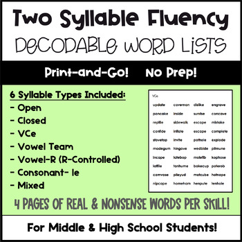 Preview of Middle & High School Phonics - 6 Syllable Types Decodable Lists