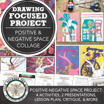 Preview of Middle, High School Art: Drawing & Collage, Positive & Negative Space Project +