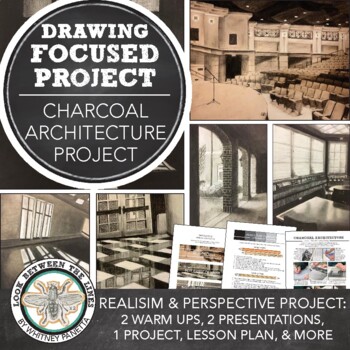 Preview of Middle, High School Art Drawing Project: Perspective Charcoal Architecture +