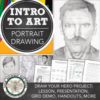 Preview of Middle, High School Art Intro to Realistic Portraits & Drawing with the Grid