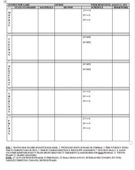 Preview of Middle & High School Daily Lesson Plan Chart (Customizable)