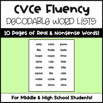 Preview of Middle & High School Phonics - CVCe Decodable Fluency List