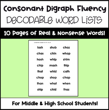 Preview of Middle & High School Phonics - Consonant Digraph Decodable Fluency List