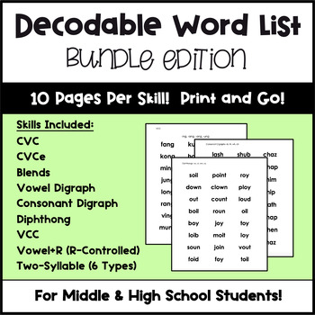 Preview of Middle & High School Phonics - Decodable Fluency List BUNDLE