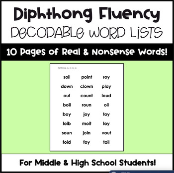 Preview of Middle & High School Phonics - Diphthong Decodable Fluency List