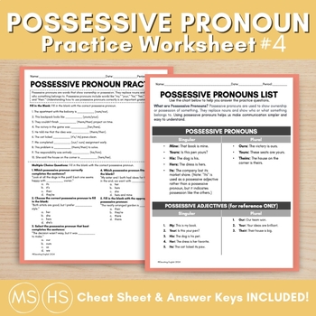 Preview of Middle & High School Possessive Pronouns End of Year Grammar Worksheets #4