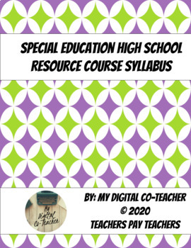 Preview of Middle / High School Special Education Resource Syllabus - 2 versions Template