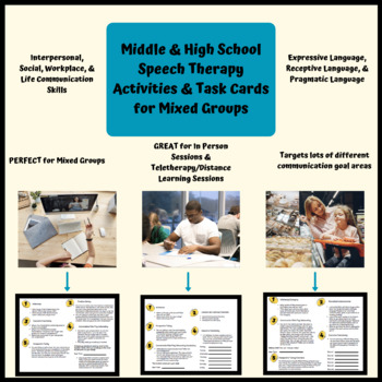 Preview of Middle & High School Speech Therapy Activities & Task Cards for Mixed Groups