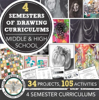 Preview of Middle, High School Visual Art: 4 Semesters of Drawing Curriculums, 34 Projects