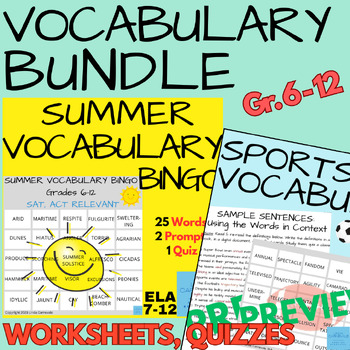 Preview of Middle-High School-College Prep Vocab Activities Worksheet+Template 7,8,9,10,11