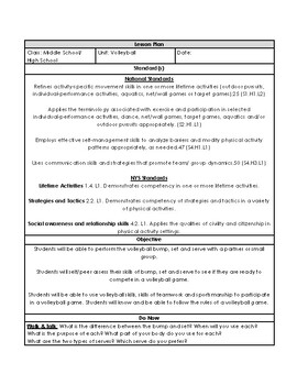 Preview of Middle/ High School Volleyball Station Lesson plan. Bump, set and serve rubrics