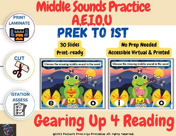 Preview of Middle/Medial Sounds A E I O U Prek to 1st w/ Istation Practice