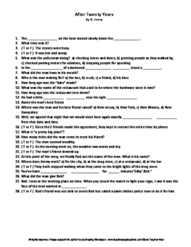 Preview of Middle School After Twenty Years by O. Henry Guided Reading Worksheet