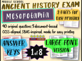 Middle School Ancient History Exams - MESOPOTAMIA - 40 Qs,