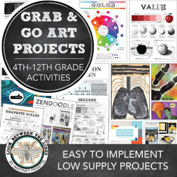 Preview of Middle School, High School Art Projects, Lessons. Low Supply Activities Sub Plan