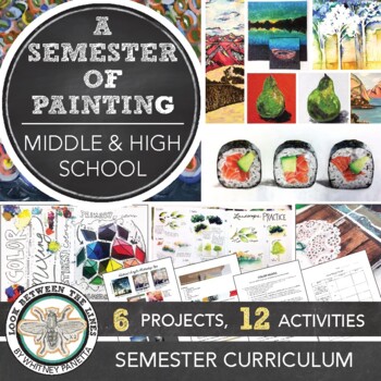 Preview of Middle School Art, High School Art Semester Long Painting Curriculum, 6 Projects