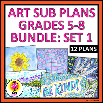 Preview of No to Low Prep Middle School Art Sub Lesson Plans Bundle - Set 1