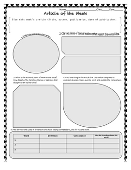 Preview of Middle School Article of the Week *CCSS Aligned *Uses all 10 standards