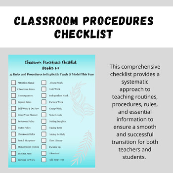 Preview of Middle School Back to School Checklist - PDF Checklist Teach Procedures, Rules