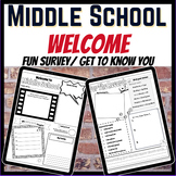 Middle School Back to School Welcome Survey for the First 