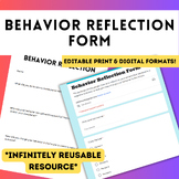 Middle School Behavior Reflection Form | Digital & Print