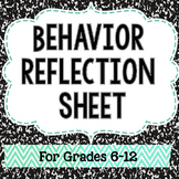Middle School Behavior Reflection Sheet - Classroom Management