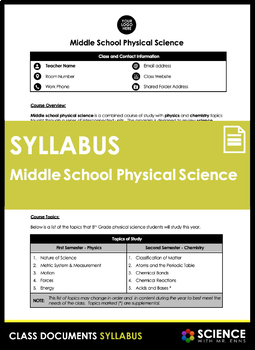 Preview of Middle School Biology Syllabus or Curriculum Overview FREE