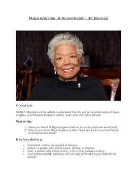 Preview of Middle School Black History Narrative Assignment -Maya Angelou