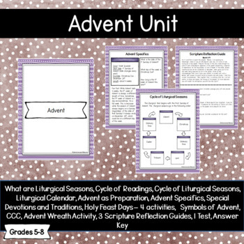 Preview of Middle School Catholic Liturgical Seasons Unit - Advent