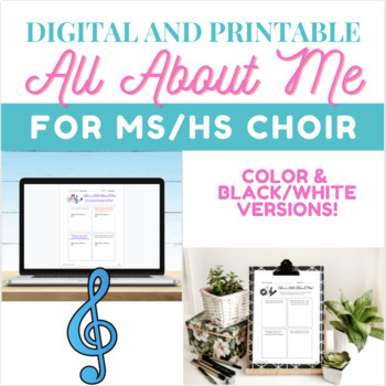 Preview of Middle School Choir All About Me Beginning of Year Worksheet