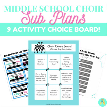Preview of Middle School Choir Sub Plans | Choice Board