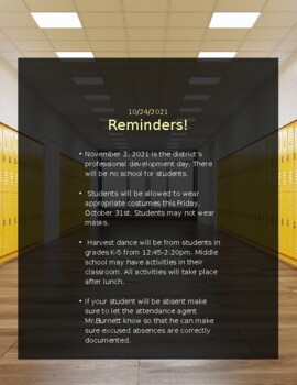 Preview of Middle School Class Reminder Template