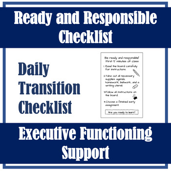 Preview of Free Middle School Classroom Decor Expectations Executive Functioning Checklist