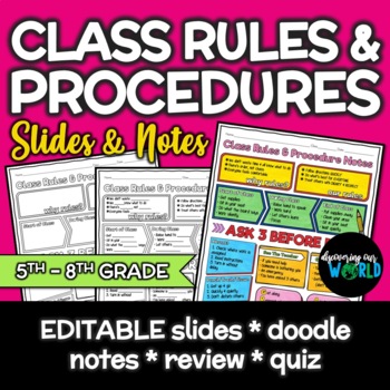 Preview of Middle School Classroom Management | Lesson, Slides & Doodle Notes 