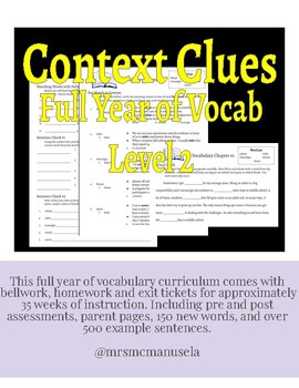 Preview of Middle School Context Clues - Level 2 Vocabulary Full Year - Digital or Print