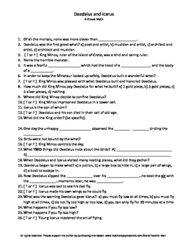 Preview of Middle School Daedalus and Icarus A Greek Myth Guided Reading Worksheet