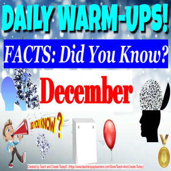 Preview of Middle and High School History English Facts Of The Day Activity December Winter