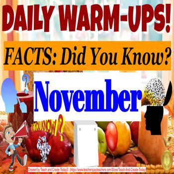 Preview of Middle and High School History English Facts Of The Day Activity November Fall
