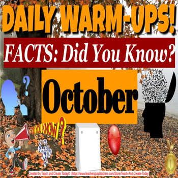 Preview of Middle and High School History or English Facts Of The Day Activity October Fall